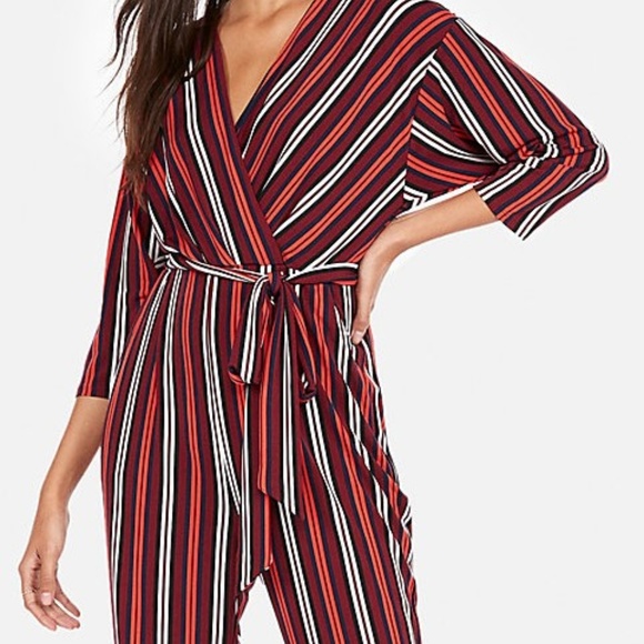 striped surplice jumpsuit